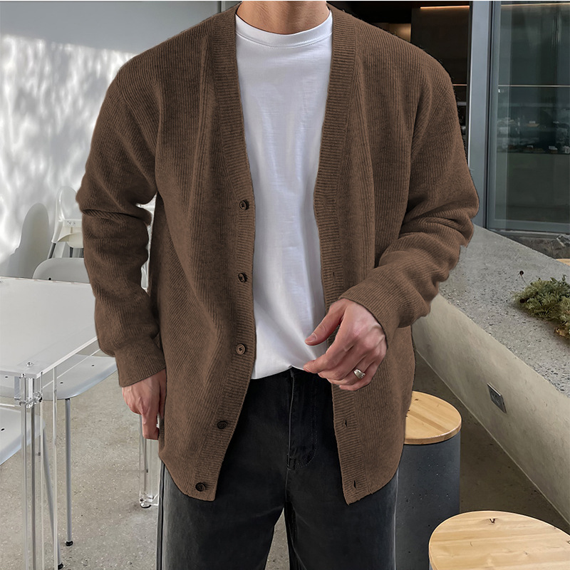 Marca de moda hollow-wind jersey cardigan chaqueta de hombre otoño coreano casual suéter de color sólido