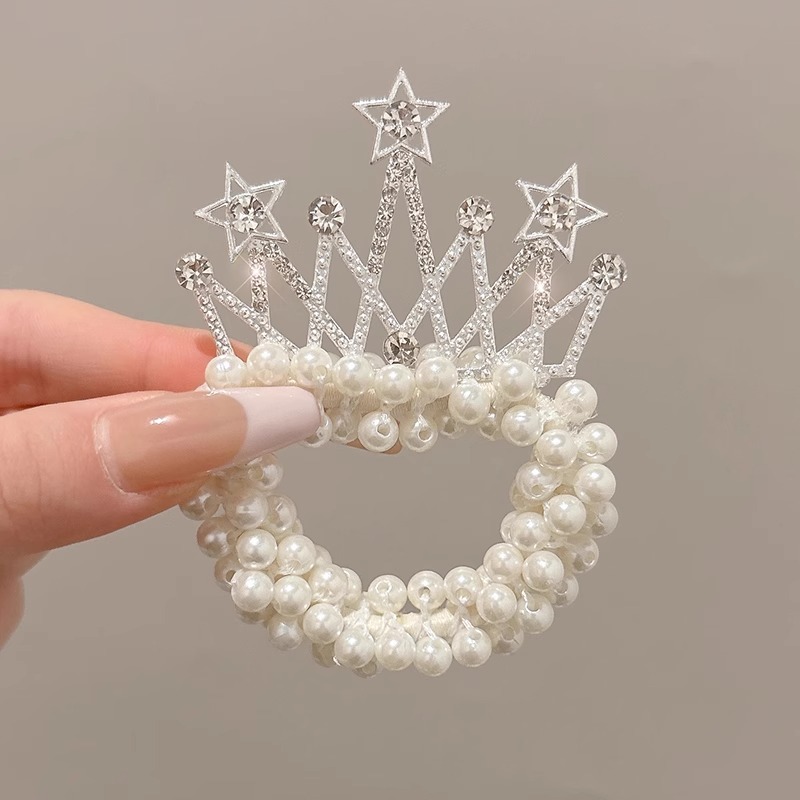 Anillo de pelo de perlas de corona de niños cuerda de cabello de niña corda de cabello corda de cabello corda de cabello corda de goma