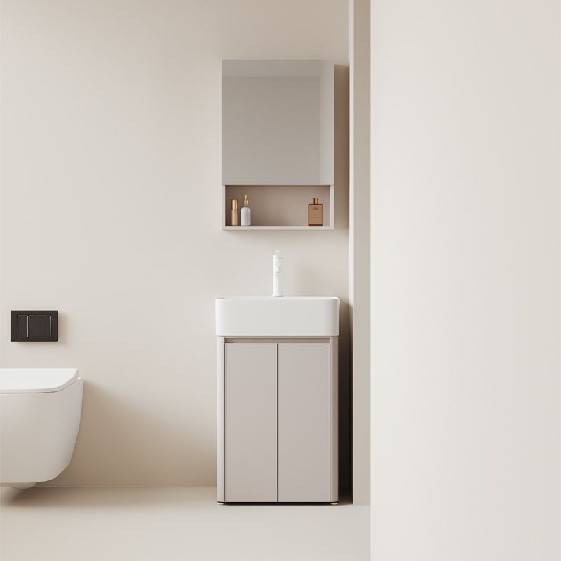 Crema pequeño apartamento gabinete de baño piso combinación espacio engrosado panal lavabo de cerámica integrado
