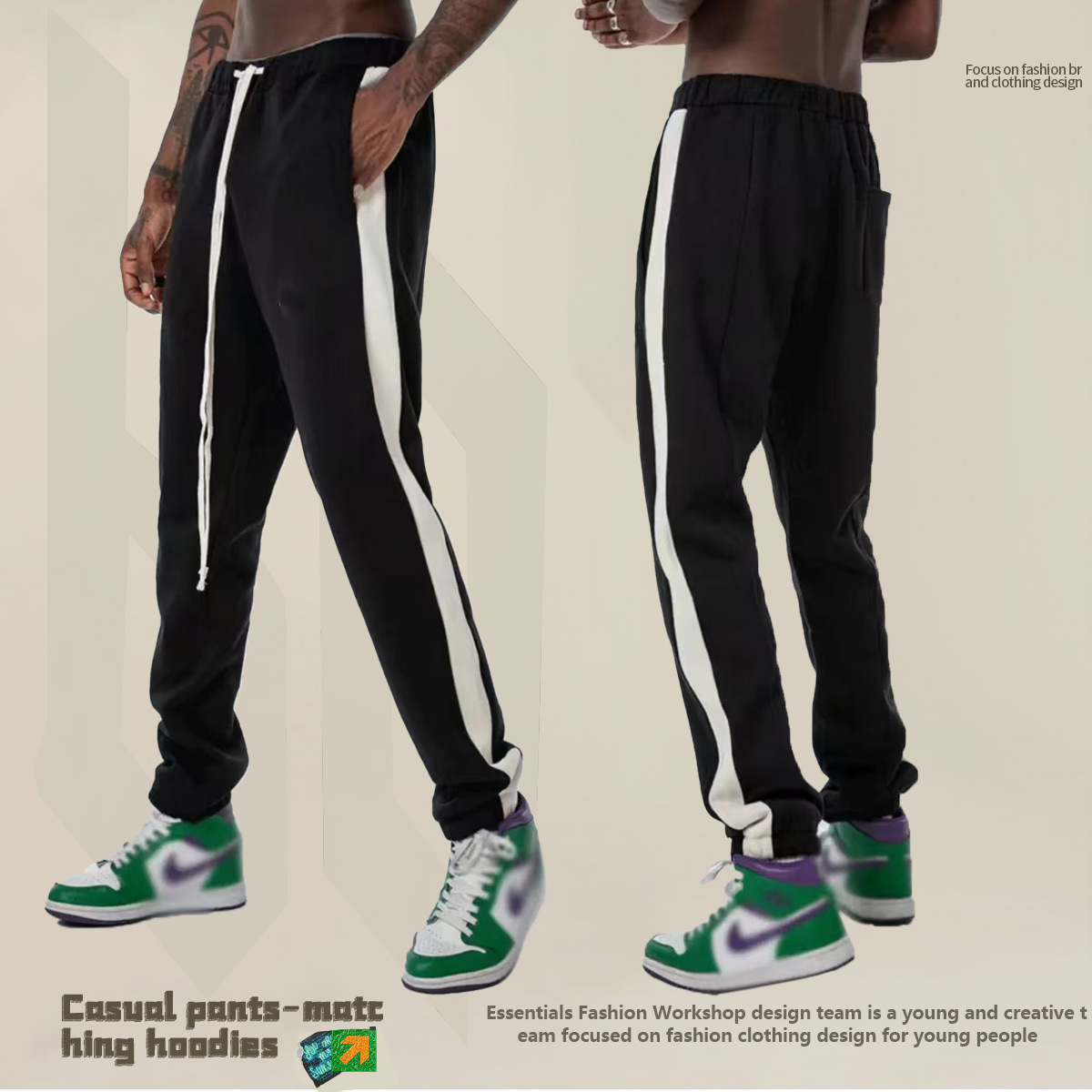 Pantalones deportivos unisex estilo americano para jóvenes, otoño-invierno 2024, con bloques de color, estilo casual, para hombre.