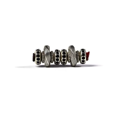 Xizang-Style Vintage Silver Red-Green Gemstone Inlaid Dark Night Universal Shaft Spacer Beads DIY Jewelry Bracelet Necklace Accessories (Zərgərlik ara hissələri) - black-diamond