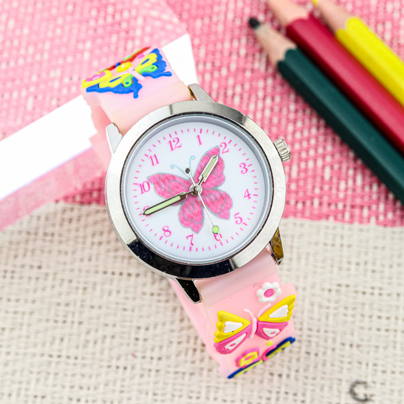 New 3D Butterfly Cartoon Quartz Watch Children's Silicone Watch Boys and Girls Luminous Pointer Jelly Watch