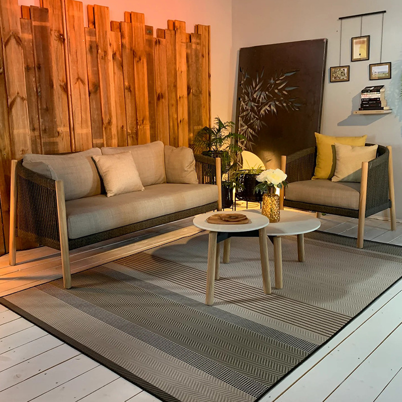 Sofá de madera maciza para exteriores, para patio, jardín, hotel, villa, ocio al aire libre, teca anticorrosión, muebles resistentes al agua y a la intemperie.