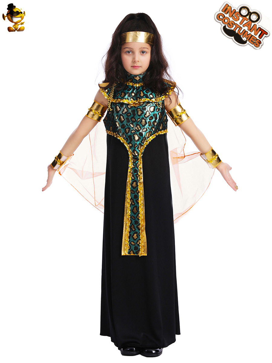 Los niños transfronterizos Cleopatra chica vestido largo ropa de rendimiento Halloween Masquerade Festival carnaval ropa de rendimiento