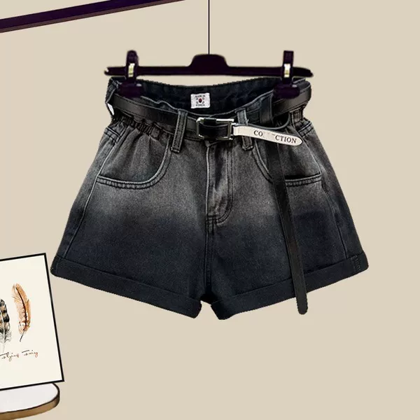 Black denim skirt, shorts