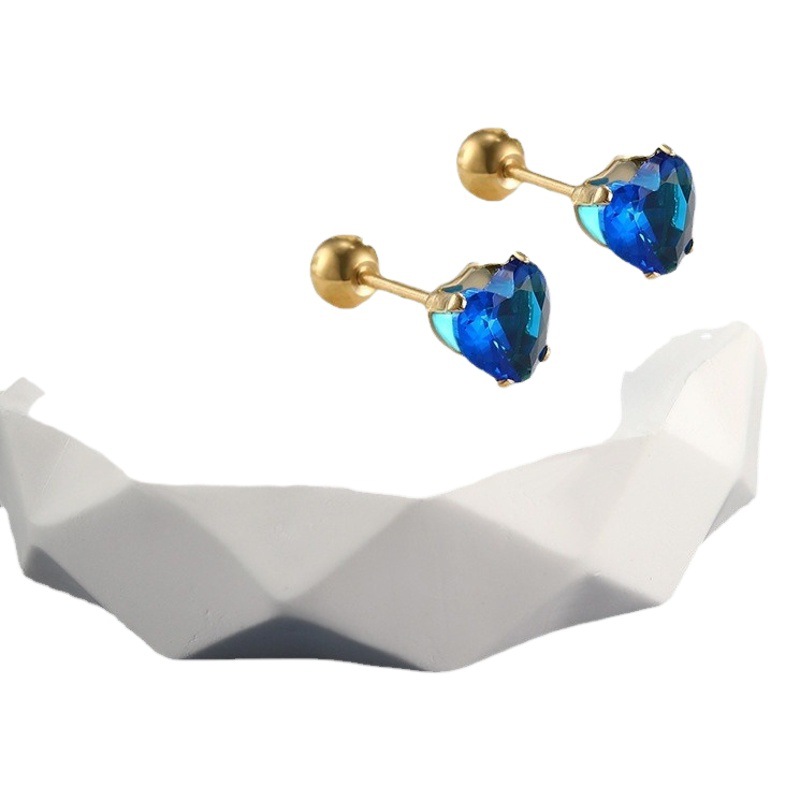 Pendientes de Gema artificial azul japonés y coreano personalidad de la moda pendientes de la gema de la hebilla del giro del tornillo del acero inoxidable de la joyería de Xupin