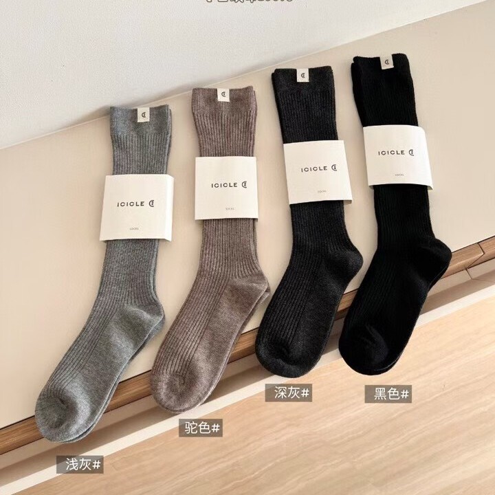 Zhihe Wool Socks Ic Wool Women's Socks Xiaohe Xiao Zhi Double-Needle Calf Socks Cross-Border Purchasing Xiaohongshu Live Broadcast Socks