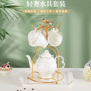 欧式陶瓷杯水杯手工描金白瓷咖啡杯具下午花茶具套装礼盒马克杯