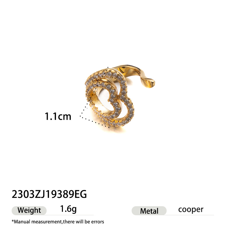 Lujo ligero, alta calidad, personalidad, pendientes irregulares, adornos de circón, diseño de apertura, clip de hueso de oreja de temperamento, nuevo estilo de moda