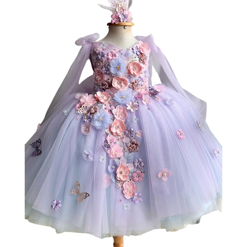 Día de los Niños del 1 de junio vestido de aniversario bordado de alta gama nueva niña flores hadas de niños pequeños y medianos vestido de princesa