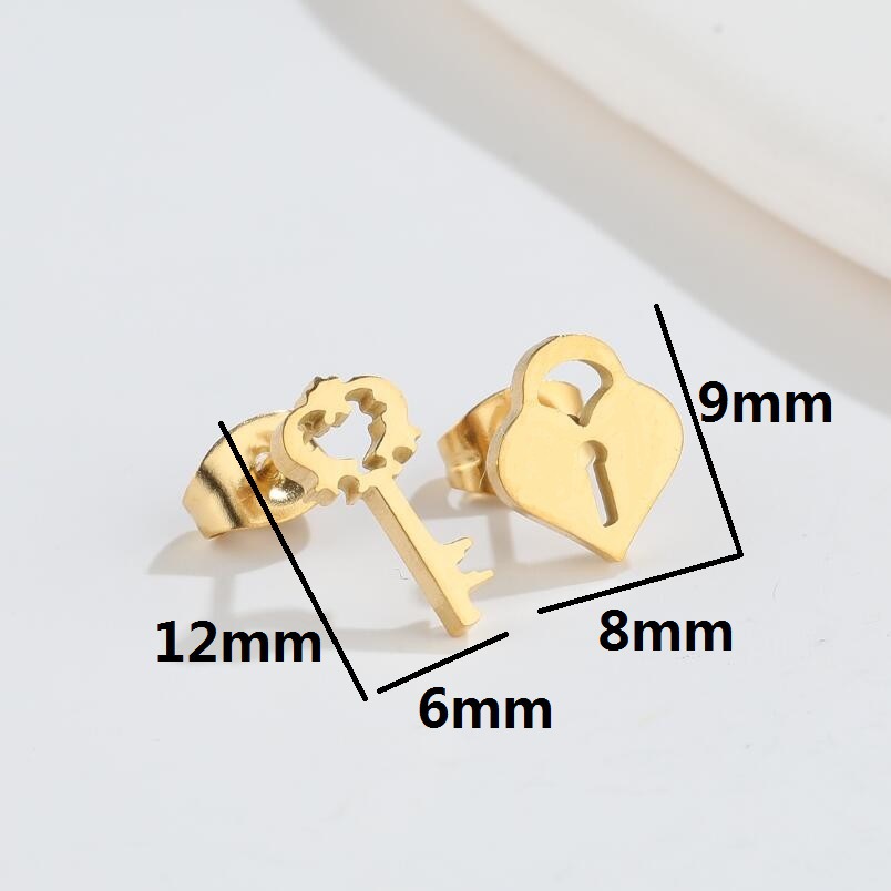 Fashion Key Lock Titanium Steel Ear Studs Plating No Inlaid Stainless Steel Earrings