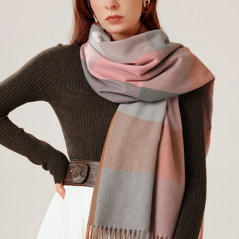Buñuelo a cuadros para mujeres de otoño y invierno explosión de cachemira caliente buñuelo de oficina con buñuelo de alta calidad para mujeres de invierno