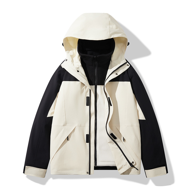 Logo Outdoor Silver Fox Velvet Three-In-One Jacket for Couples, Spring and Autum Men's and Women's Three-Proof Hooded Jacket Logo Outdoor Silver Fox Velvet Three-In-One Jacket for Couples, Spring and Autum Men's and Women's Three-Proof Hooded Jacket