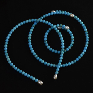 Guofeng Natural Freshwater Pearl Blue Turquoise Hairpin Hairpin Hairpin Bracelet Collar Necklace Three-piece Set