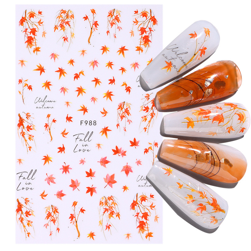 Cross-border new autumn maple leaf series nail stickers lines flowers leaves character adhesive nail stickers wholesale