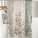 高级感新中式桑波缎真丝长巾国风花卉印花桑蚕丝丝巾女士百搭披肩