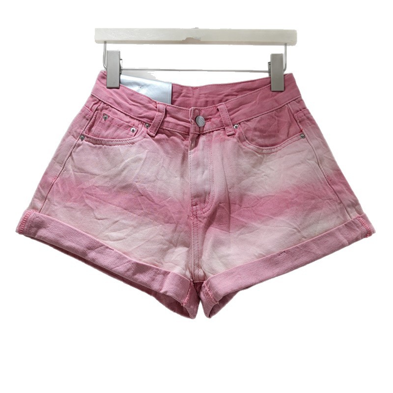 Pantalón Corto de Mezclilla Degradado de Pierna Ancha de Mezclilla y Poliéster para Verano