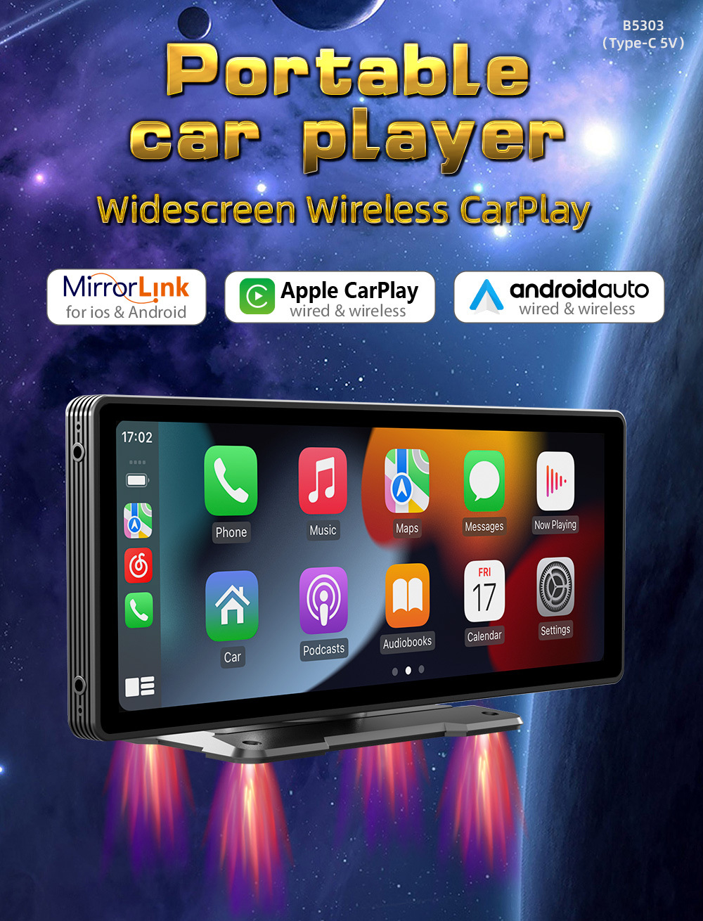 10.26-inch new smart screen central console dashcam car navigation wireless carplay portable car screen