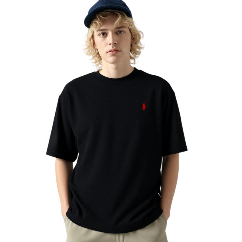 Cross-Border Lf Pony Logo Rl Round Neck Embroidered Cotton Short-Sleeved Men's Summer Breathable and Sweat-Wicking Polo Casual Cotton T-Shirt