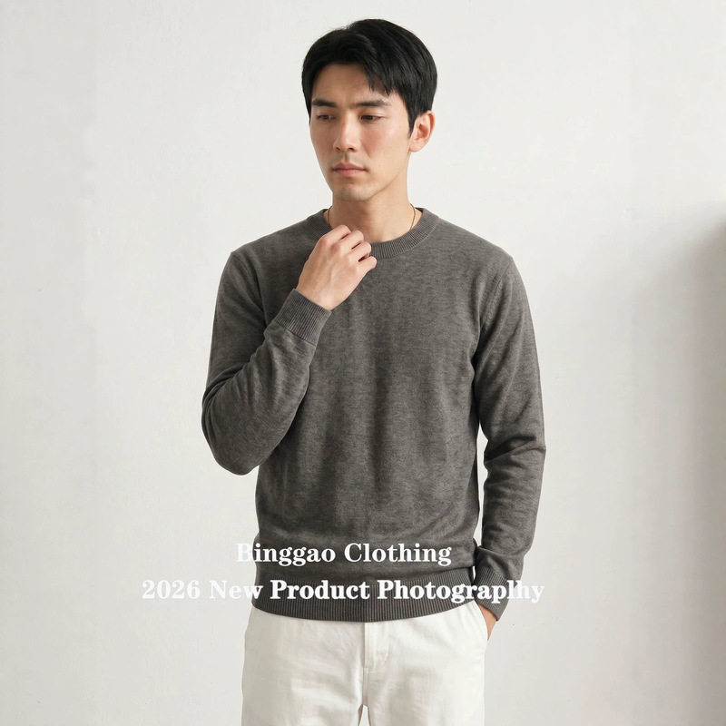 2026 Autumn and Winter New Men's Cashmere Sweater Round Neck Sweater Solid Color Basic Casual Base Layer Sweater Wholesale in Stock