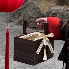 中秋快乐木质月饼礼盒大容量手提点心食物盒中秋送礼包装盒礼品篮