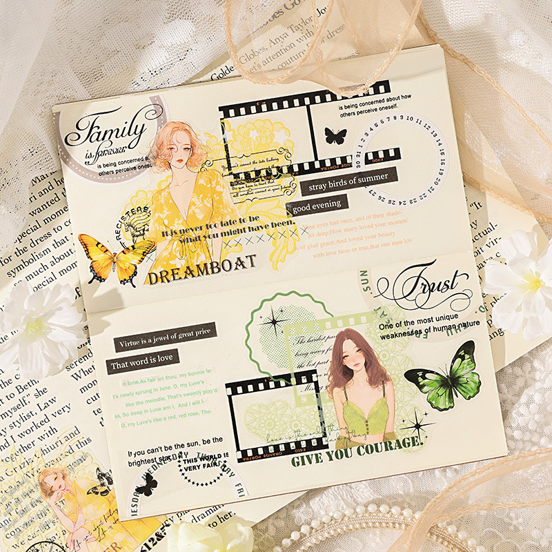 Crepúsculo de la mañana transparente impermeable pet paisajismo pegatinas diy diario pegatinas personajes transfronterizos pegatinas de encaje chica