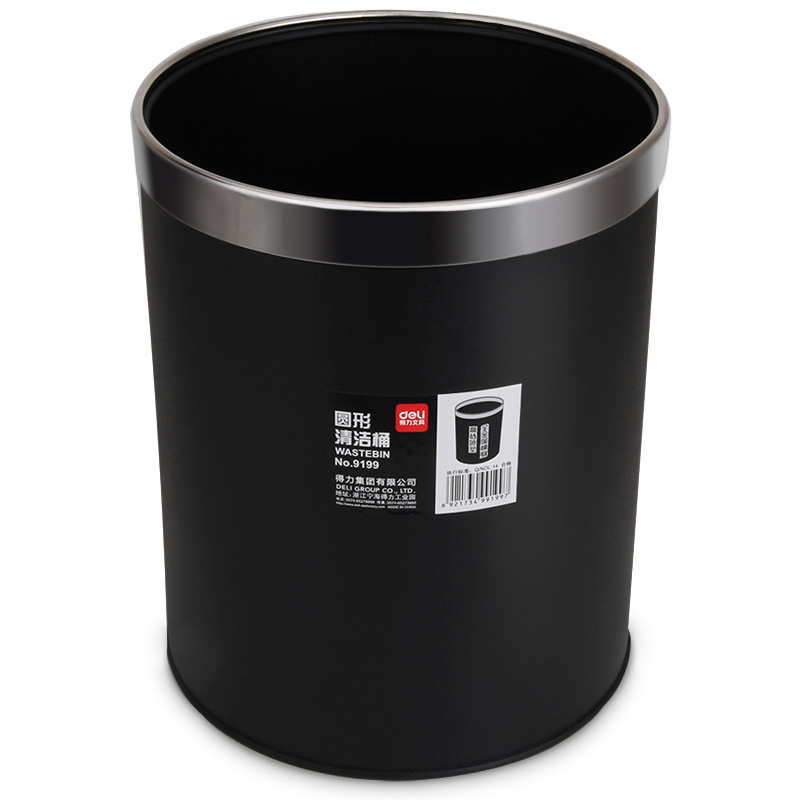 Deli 9199 Cubo de limpieza anillo presión Acero inoxidable cesta papel hogar Hotel cocina basura