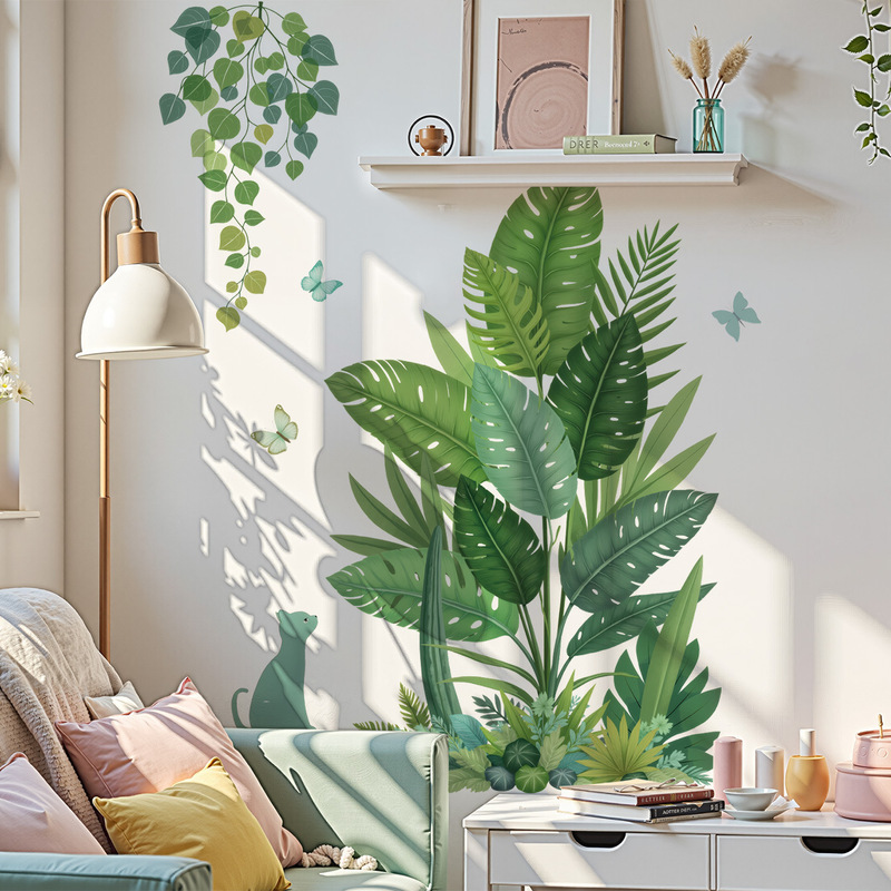 緑の植物の葉の壁取り外し可能な背景ステッカー外国貿易ホット販売リビングルームソファ自己粘着ウォールステッカー 69154|undefined