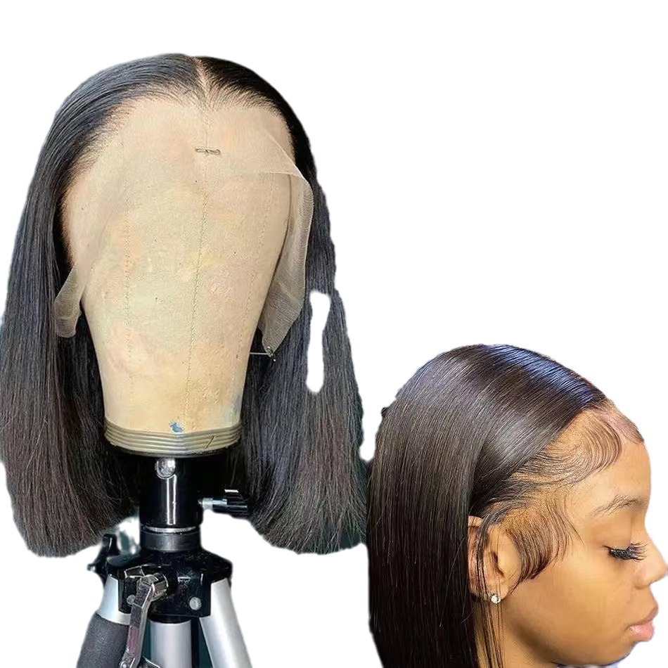 Nuevo producto de Amazon Peluca europea y americana Cabello corto liso para mujer Cabello negro de punto medio Bobo Cabello corto Cabello liso Peluca