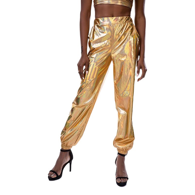 Cross-Border Popular Casual Sports Street Hip-Hop Party Shiny Colorful Trousers Holographic Laser Loose Trousers for Women