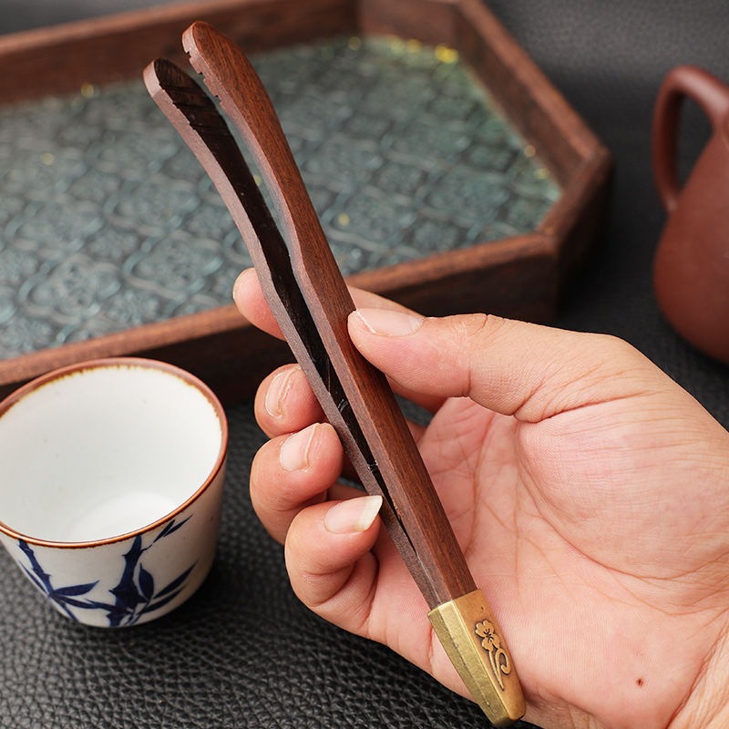 黒檀茶クリップ、茶ピンセット、黒檀カップクリップ、茶道セット、茶道具、カンフー茶器アクセサリー|undefined