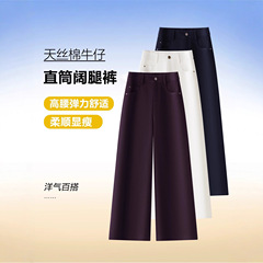 莱赛尔天丝直筒微喇叭牛仔裤女宽松秋冬新款弹力显瘦休闲窄版阔腿