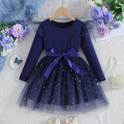 Ladies' Dress Autumn and Winter New Children's Clothing Autumn Dress Skirt Children's Sparkling Autumn Skirt Princess Dress Stylish