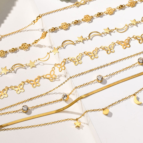 A variety of European and American double-layer stainless steel fashion personalized anklets for women's foot accessories Quanxi water jewelry wholesale JC-128