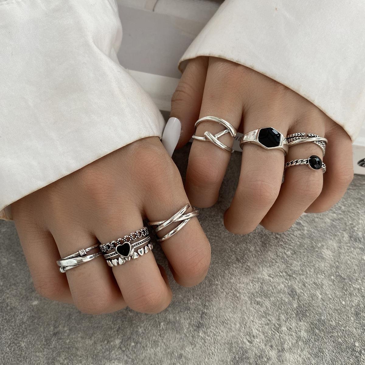 Modern Style Geometric Heart Shape Alloy Plating Women's Rings 7 Pieces display picture 4