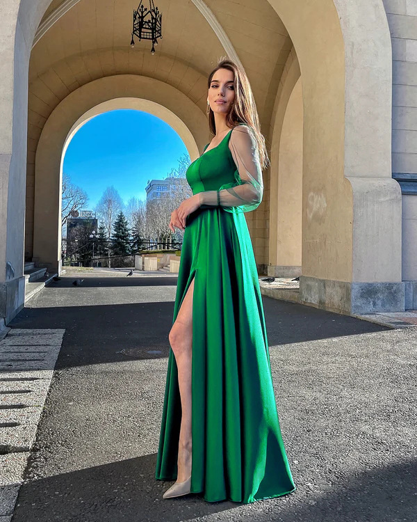 Women's round neck long sleeve dress slim long dress_senzul.com
