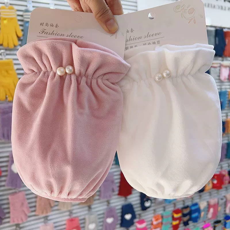 Осенние и зимние женские короткие сплошные плюшевые рукава офисная работа устойчивый к грязным рукавам