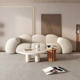 北欧客厅小户型家用直排三人位沙发网红奶油风羊羔绒双人布艺沙发