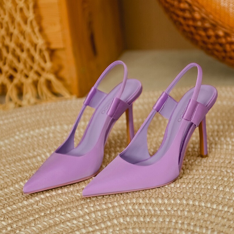 Pink Pointed-Toe High-Heeled Shoes for Girls, Stiletto-Heeled Mule Shoes, New French Stiletto-Heeled Elegant Toe-Cap Sandals