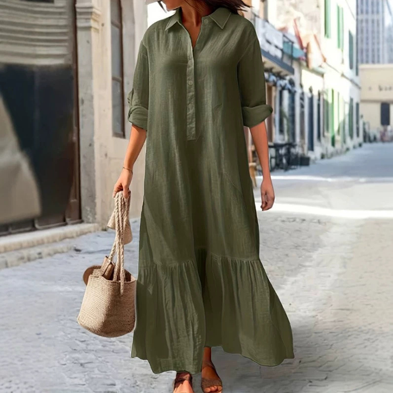 Irregular Collar Shirt Dress, Foreign Trade European and American Style, 2026 Cotton-Linen Long-Sleeve Casual Dress, New Twist Button Design, Pre-Order Required Irregular Collar Shirt Dress, Foreign Trade European and American Style, 2026 Cotton-Linen Long-Sleeve Casual Dress, New Twist Button Design, Pre-Order Required