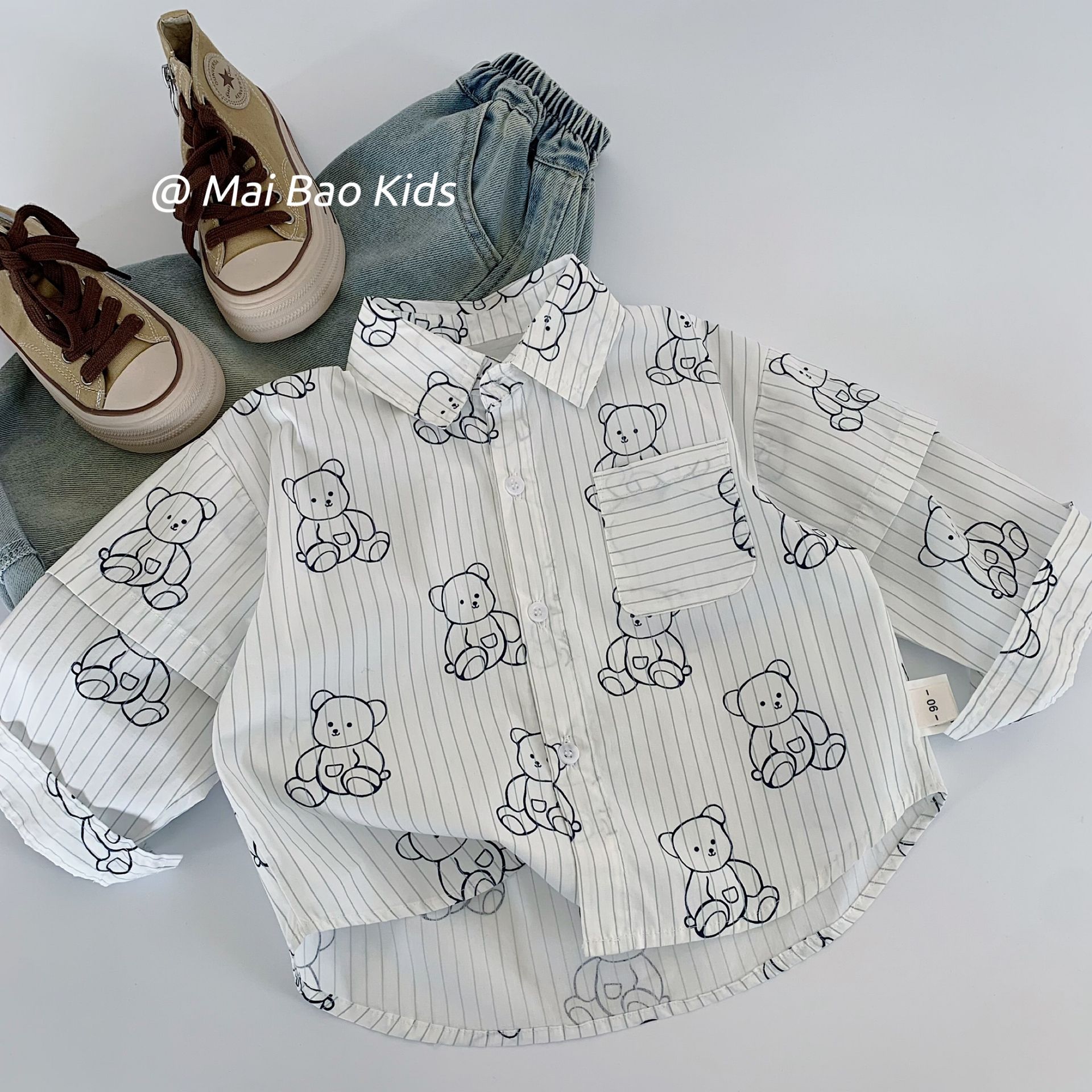 Camisas infantiles Maibo 2025, otoño, niñas y niños, lindos osos, camisas de algodón de manga larga, tendencia