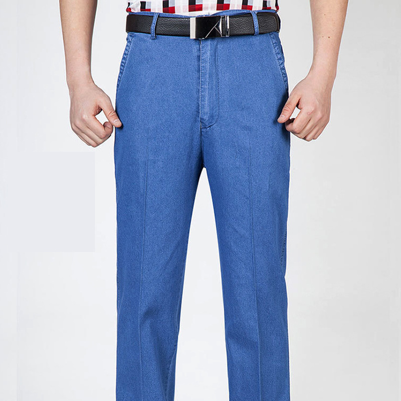 Vêtements pour hommes Jeans d'été pour hommes d'âge moyen et âgés, pantalons élastiques taille haute pour hommes d'affaires, pantalons de travail pour hommes papa_voghion.com
