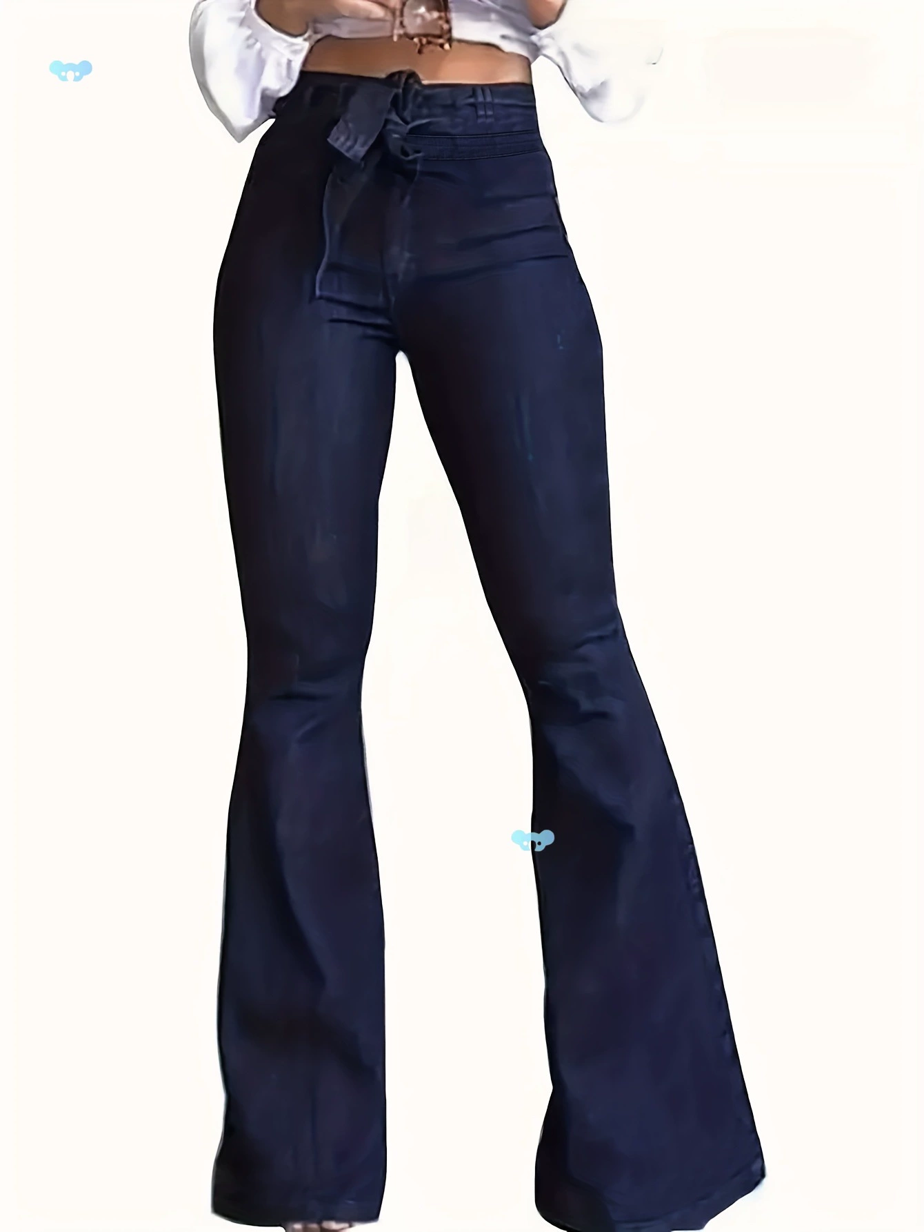 Женские элегантные темно-синие джинсы-клеш из стрейч-денима, кросс-бордер