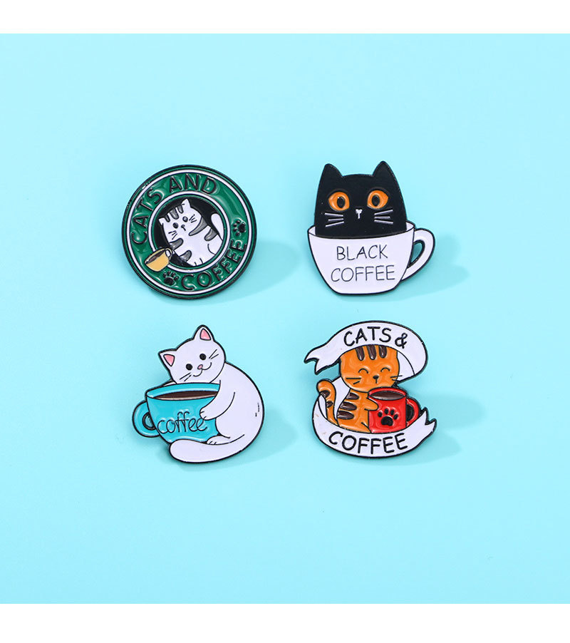 Alloy Material Cute Modern Style Pin Coffee Cup Letter Cat Alloy Enamel Unisex Brooches
