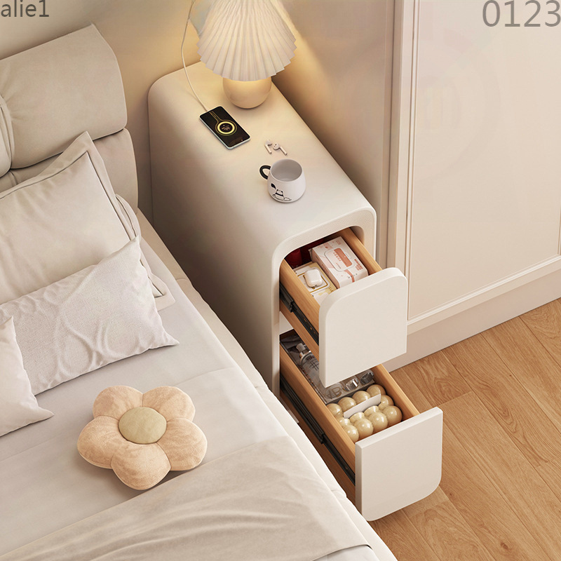 Cream Style Bedside Table Simple Modern Leather Bedside Table Small Ultra Narrow cm Normcore Mini Storage Cabinet