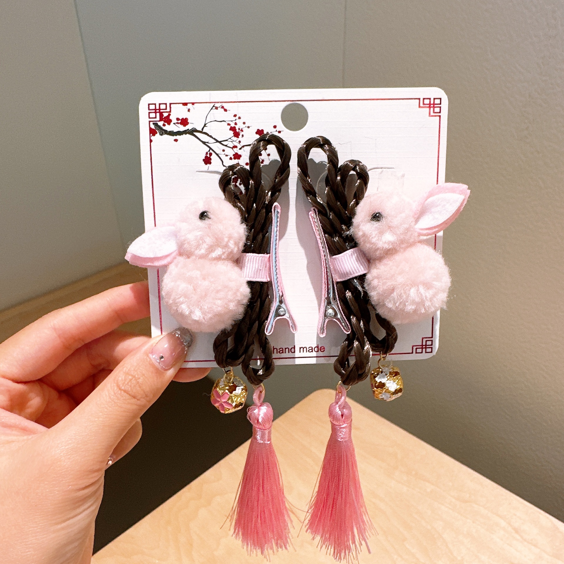 Año Nuevo horquilla accesorios para el cabello de los niños Hanfu estilo antiguo borla arco horquilla niña bebé peluca trenza cabeza Accesorios