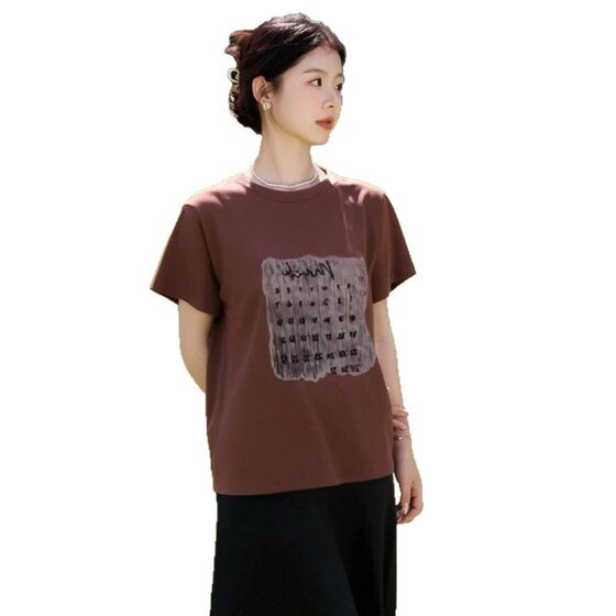 This year's new 2025 summer cotton short-sleeved T-shirt women's plus size chubby girl heavy industry design thin half-sleeved top