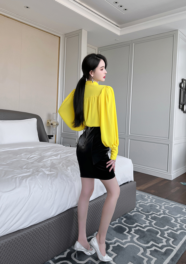 Chân váy bodycon xếp ly nơ cao eo dáng midi thời trang nữ — Màu đen chi tiết 3