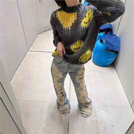 正确版本现货高品质AC家新款马海毛镂空笑脸毛衣时尚百搭男女同款