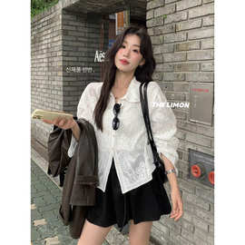 韩系翻领气质重工叠穿短款衬衫女